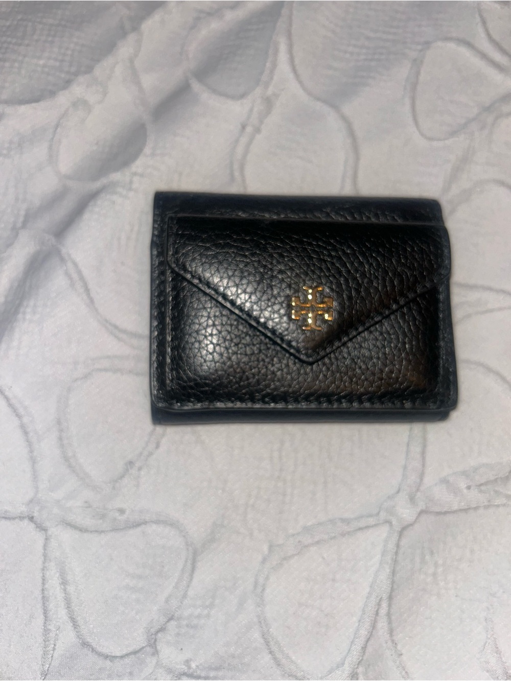 Tory Burch Black Mini Carter Wallet with Gold Logo